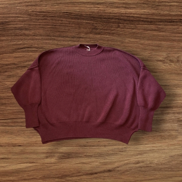 Free People  Mock Neck Long Sleeve Fuchsia Oversized Sweater - Picture 1 of 3